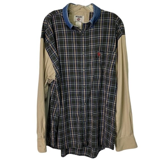 Wrangler PBR Men's Size XL Shirt Black Plaid Denim Collar Rodeo Cowboy Bronco - Picture 1 of 4